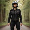 RIDERACT® Womens Denim Biker Jacket | Reinforced Motorcycle Jacket Road Rush Black