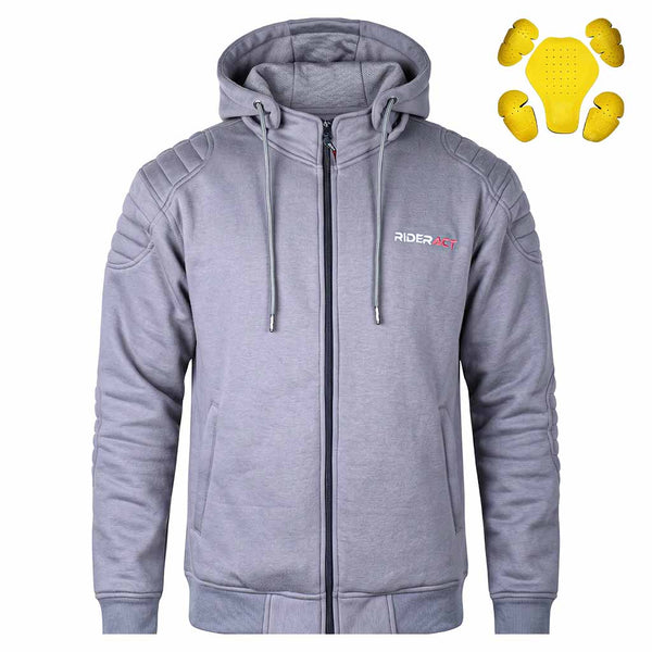 RIDERACT® Reinforced Motorcycle Hoodie with Aramid Fibre – Grey