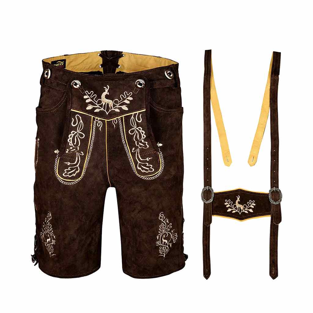Bavarian Oktoberfest Lederhosen Shorts - Antique Lamb Leather Tracht 'Jodler'