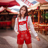 Women Oktoberfest Costumes Suede Lederhosen Leather Short Red