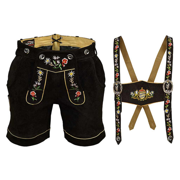 Women Oktoberfest Costumes Suede Lederhosen Leather Short Black