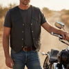 RIDERACT® Mens Leather Motorbike Vest | Black Waistcoat-Style Classic Biker Vest