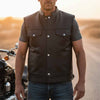 RIDERACT® Mens Leather Motorcycle Vest | SOA Leather Vest with Dual Closure