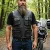 RIDERACT® Mens Motorcycle Vest | Black Cargo & Leather Vest with Utility Pockets
