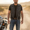 RIDERACT® Mens Leather Motorcycle Vest | Brando Style Sleeveless Biker Vest