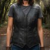 RIDERACT® Womens Motorcycle Vest | Anna Style Zippered & Adjustable Female Leather Vest