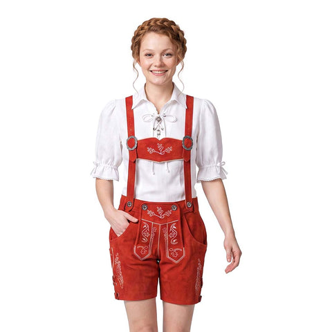 Women’s Oktoberfest Outfit – Red Suede Leather Lederhosen Shorts