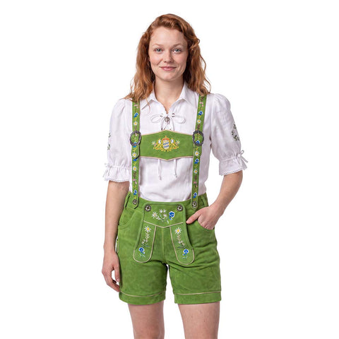 Women’s Oktoberfest Costume – Green Suede Leather Lederhosen Shorts