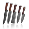 Brown Handles Handmade Damascus Kitchen Chef Knives Set of 5 Pieces