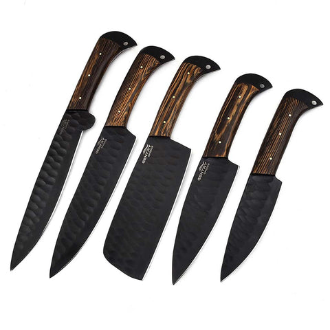Stainless Steel Black Powder Coated Chef Knives Set of 5 Pieces