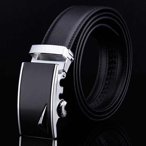 Adjustable Belt Buckles Genuine Leather Automatic Lock Silver
