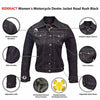 RIDERACT® Women's Motorcycle Riding Reinforced Denim Jacket Road Rush Black