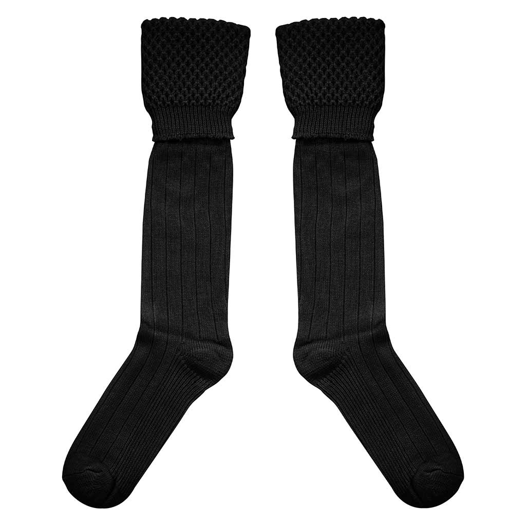 Men's Black 100% Wool Scottish Kilt Socks/Hose – Knee High, Traditional Highland Wear