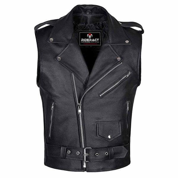 Leather Motorcycle Vest Sleeveless Leather Biker Vest Gentry